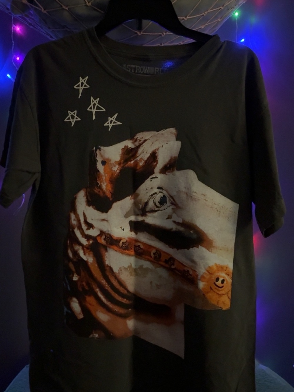 ASTROWORLD Travis Scott Black Graphic T-Shirt with Brown and White Horse Print